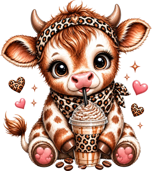 Cute Cow with Coffee DTF Transfer