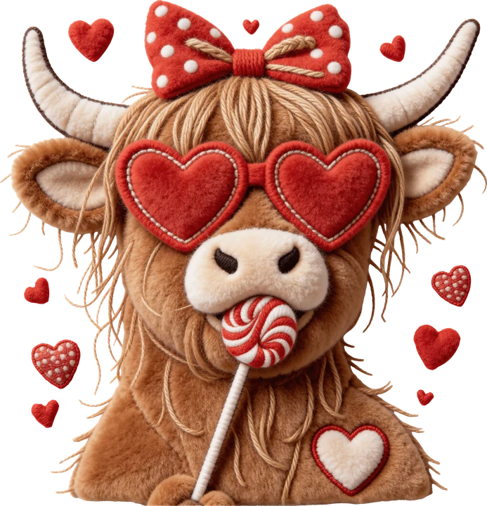 Cute Highland Cow with Hearts DTF Transfer