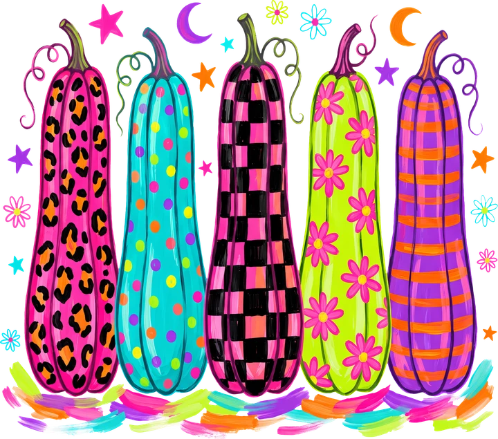 Colorful Patterned Pumpkins DTF Transfer