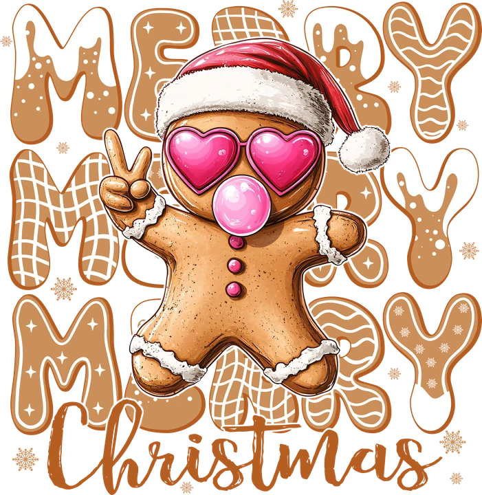Gingerbread Man with Heart Shades DTF Transfer