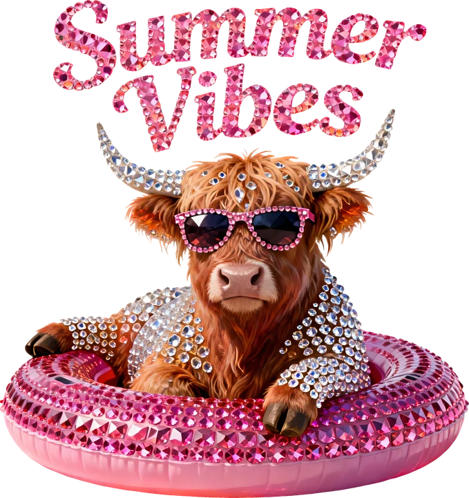 Summer Vibes Rhinestone Cow DTF Transfer