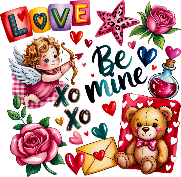 Cupid và Gấu Bông — Hình in chuyển nhiệt DTF