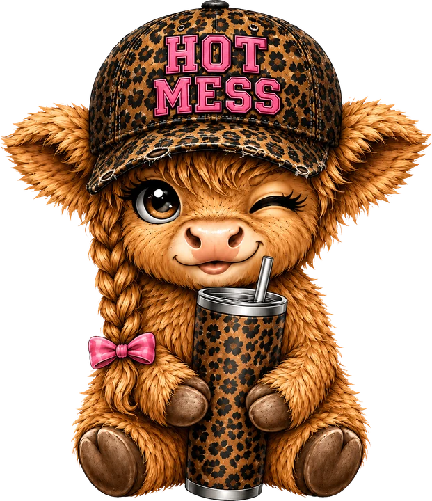 Cute Cow with Hot Mess Cap DTF Transfer