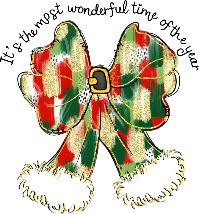 Christmas Bow with 'It's the Most Wonderful Time of the Year' DTF Transfer
