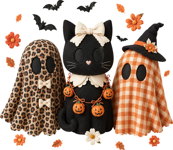 Cute Halloween Ghosts and Cat DTF Transfer