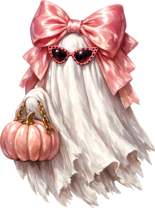 Fantasma con lazo rosa y calabaza — Transfer DTF