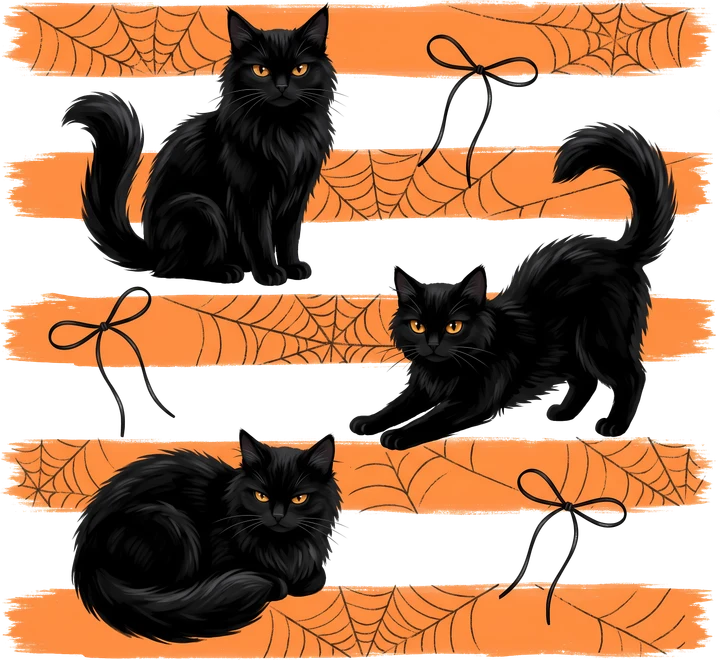 Black Cats with Spiderwebs DTF Transfer