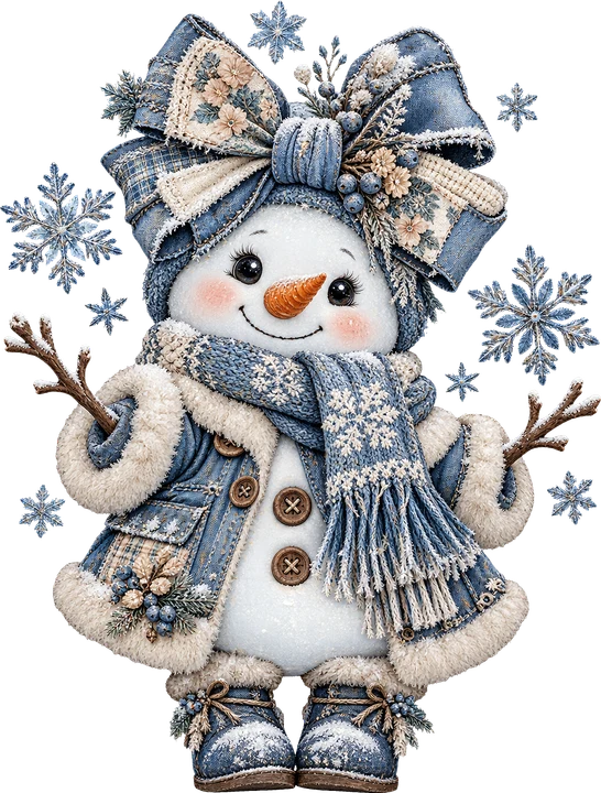 Snowman in Denim Bow DTF Transfer