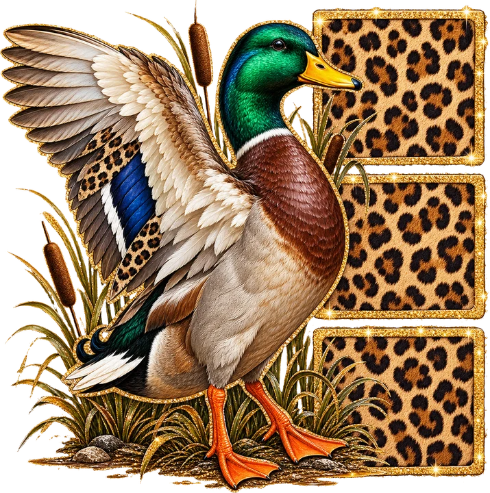 Mallard bird with Leopard Print DTF Transfer