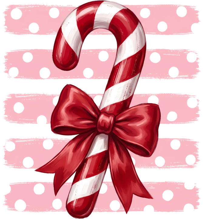 Candy Cane with Red Bow DTF Transfer