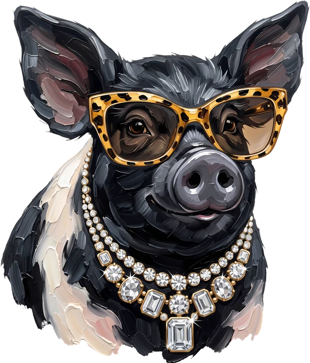 Chic Pig with Leopard Glasses DTF Transfer
