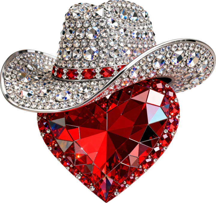 Crystal Cowboy Hat Over Heart DTF Transfer