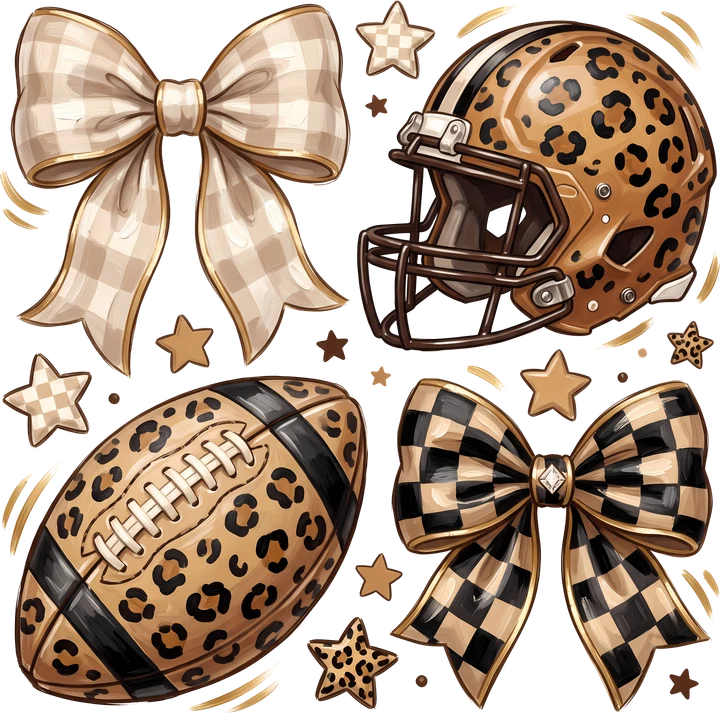 Leopard Football Helmets and Bows DTF Transfer