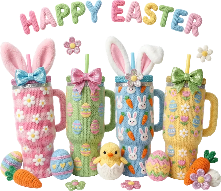 Happy Easter Knitted Cups DTF Transfer