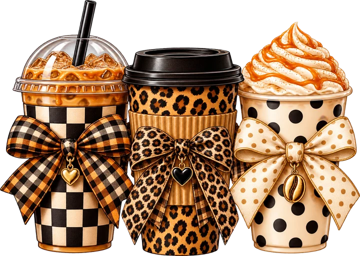 Coffee Cups with Bow DTF Transfer