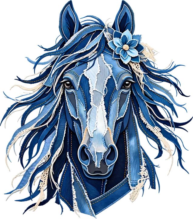 Denim Horse with Flower DTF Transfer