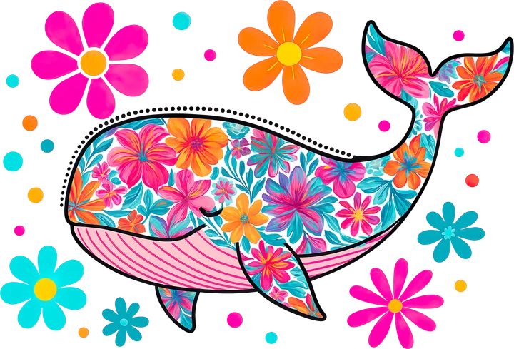 Floral Whale DTF Transfer