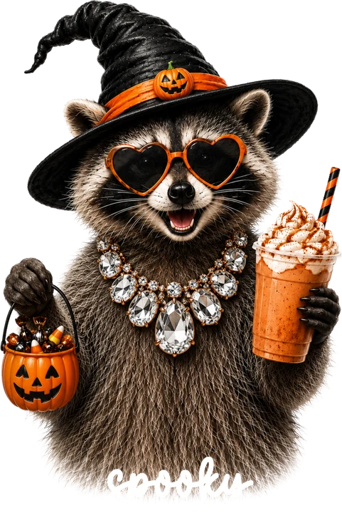 Cute Raccoon Witch DTF Transfer