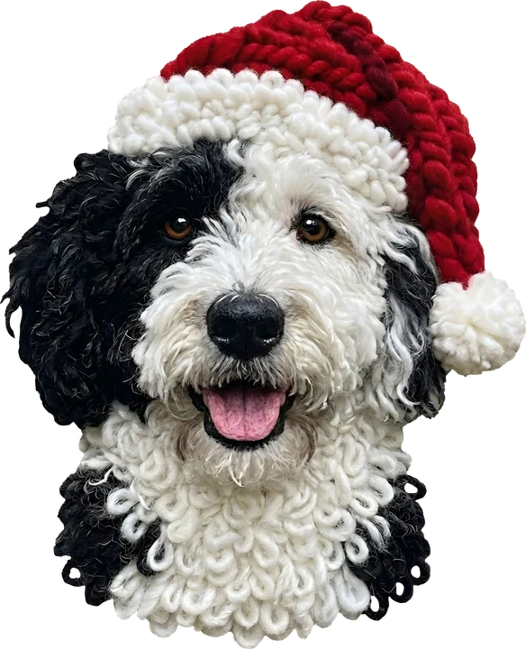 Black and White Dog in Santa Hat DTF Transfer