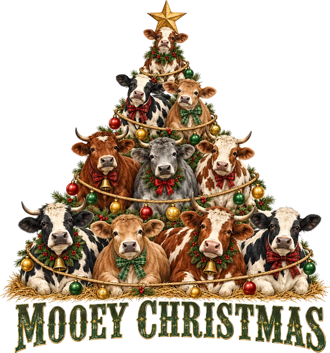 Vacas como árboles de Navidad — Transfer DTF