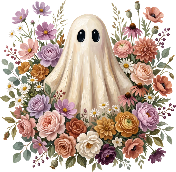 Ghost Surrounded by Flowers DTF Transfer
