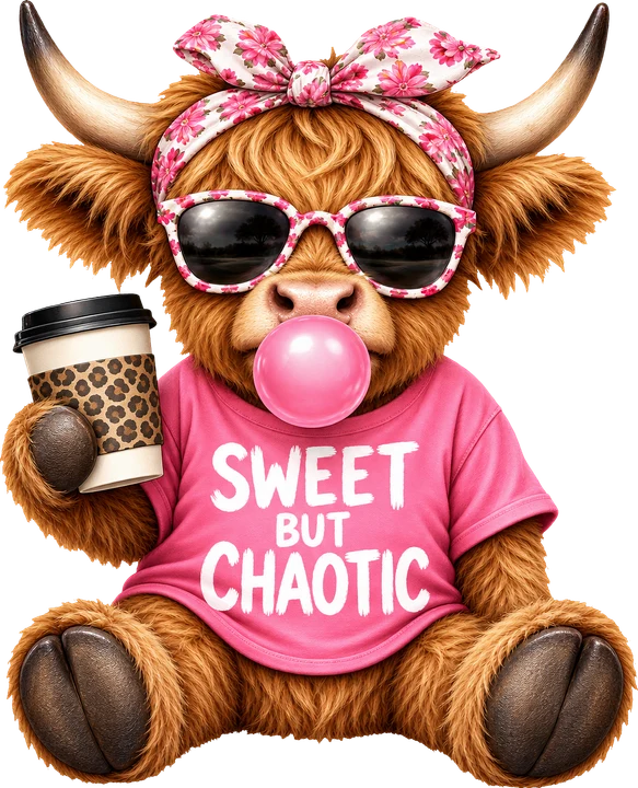 Chaotic Cow with Bubblegum DTF Transfer