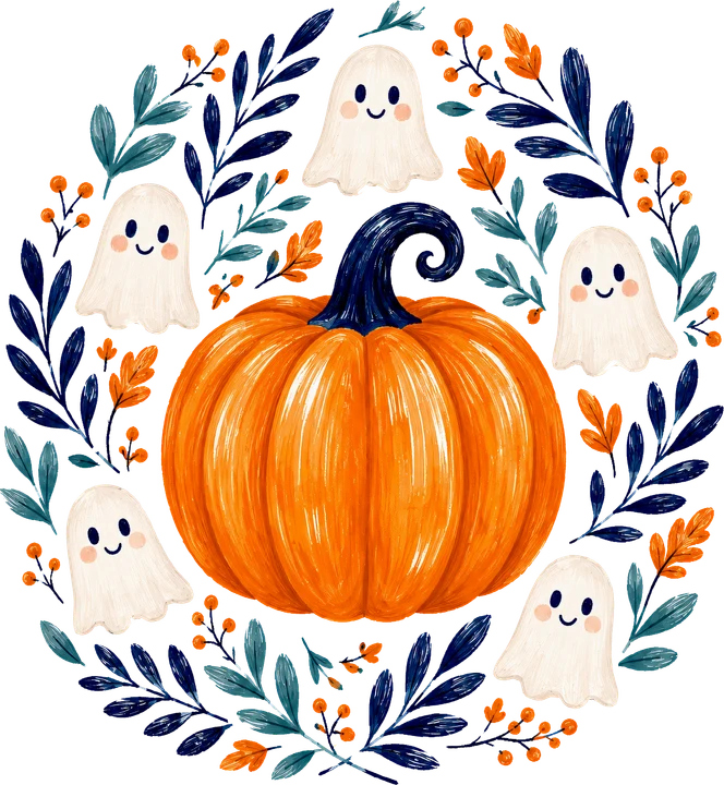 Cute Ghosts and Pumpkin DTF Transfer