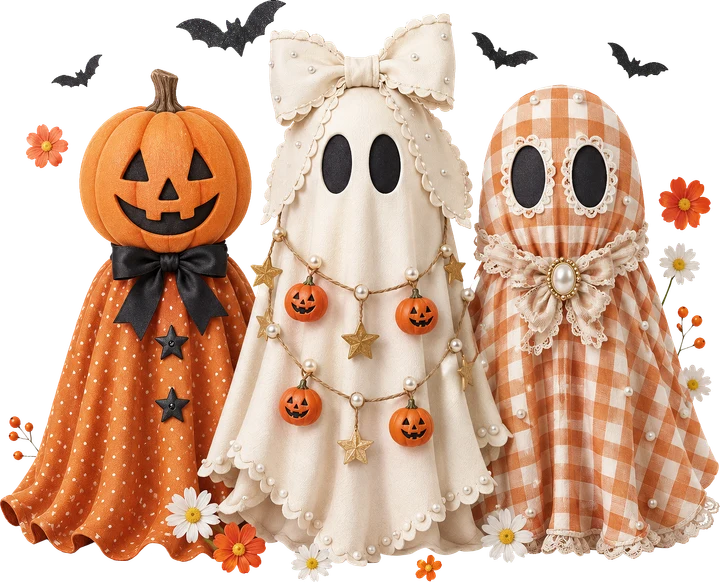 Cute Halloween Ghosts and Pumpkin DTF Transfer