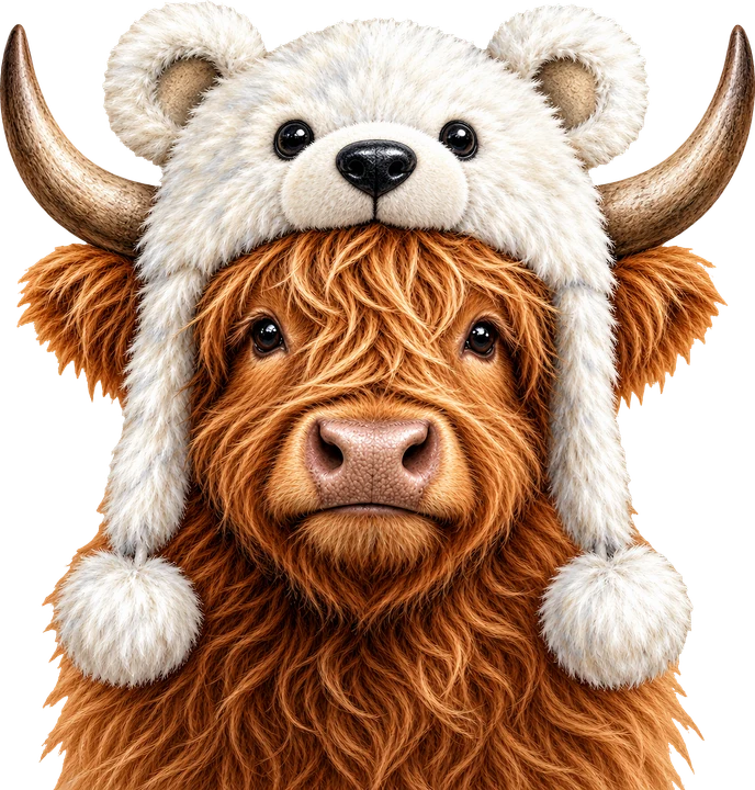 Highland Cow in Bear Hat DTF Transfer