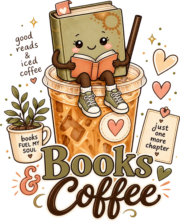 Books & Coffee DTF Transfer