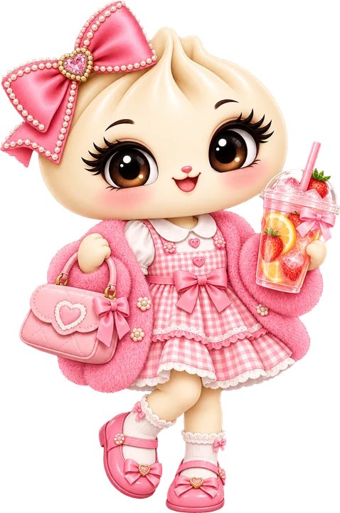 Dumpling Girl with Pink Bow DTF Transfer