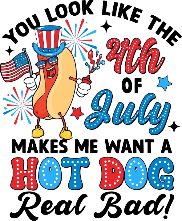 Hot Dog Celebrates 4th of July DTF Transfer