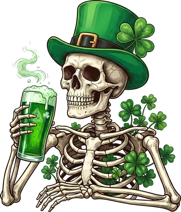Skeleton with Shamrock Hat DTF Transfer