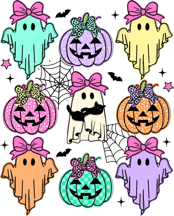 Cute Ghosts and Pumpkins DTF Transfer