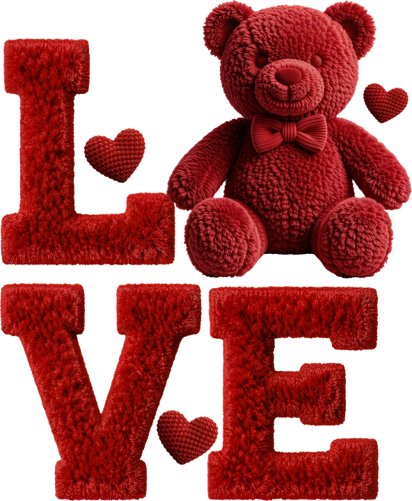 Red Teddy Bear Love DTF Transfer