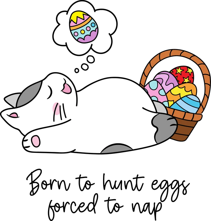 Cat Dreaming of Easter Eggs DTF Transfer