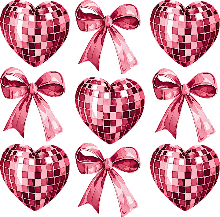 Pink Disco Hearts and Bows DTF Transfer