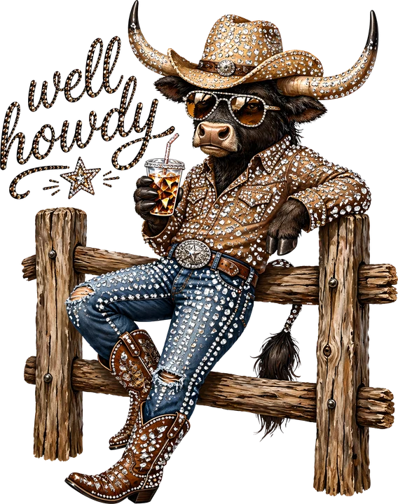 "Bull Cowboy" na may mga palamuti — DTF Transfer