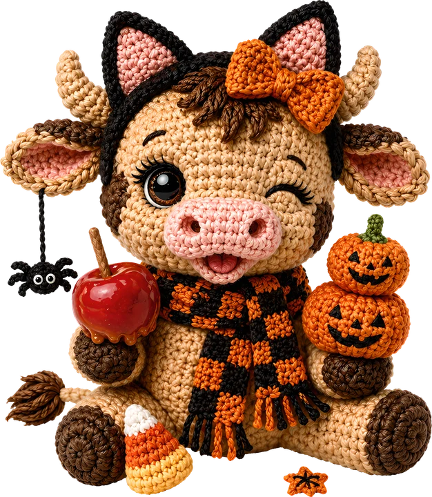 Crochet Cow with Halloween Decor DTF Transfer