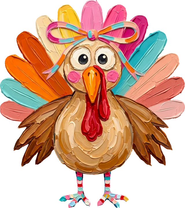 Colorful Turkey with Bow DTF Transfer