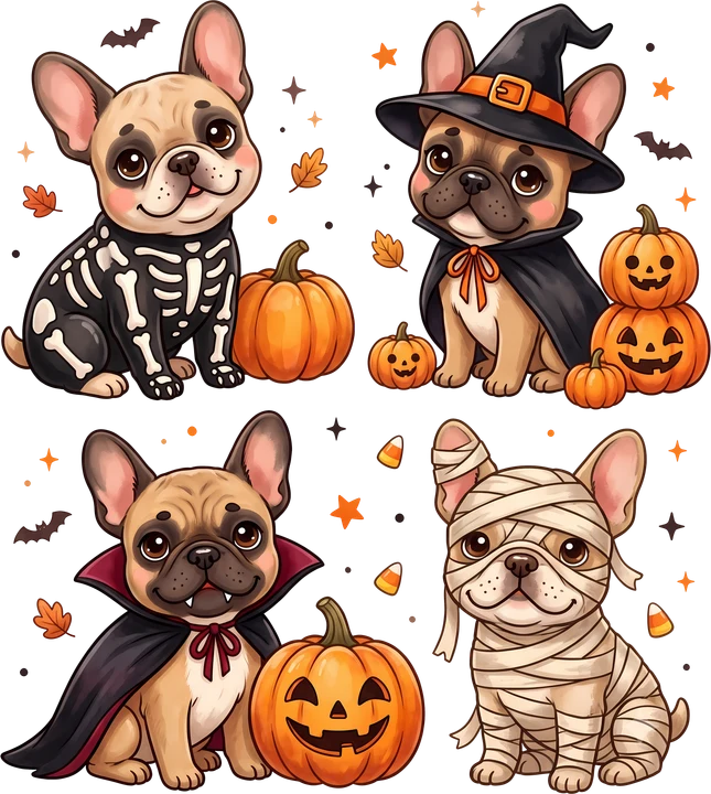Cute French Bulldogs Halloween DTF Transfer