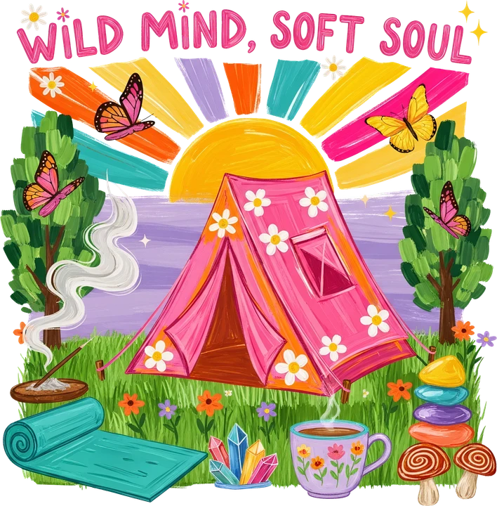 Camping Tent with Butterflies DTF Transfer