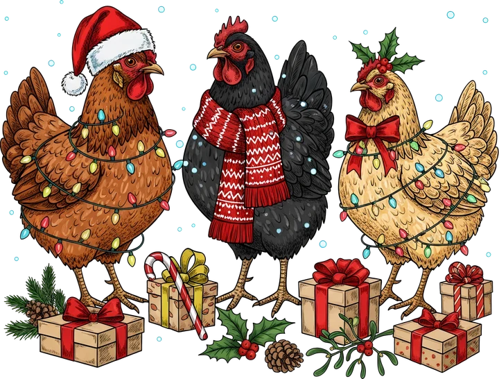 Chickens in Christmas Attire DTF Transfer