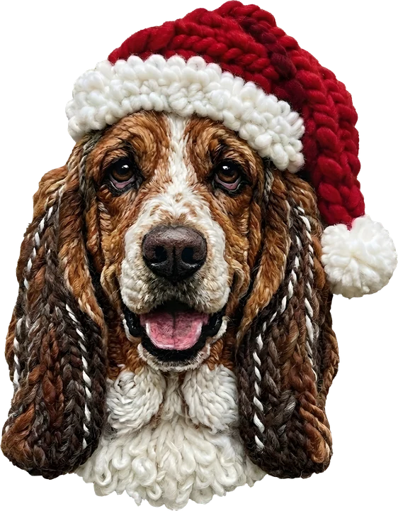 Basset Hound in Santa Hat DTF Transfer