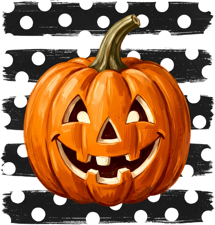 Carved Pumpkin with Polka Dot Background DTF Transfer