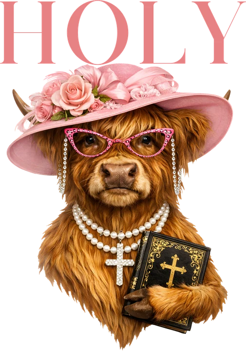 Cow in Pink Hat DTF Transfer