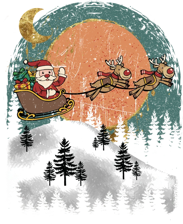 Santa Claus y los renos volando sobre un bosque nevado — Transfer DTF