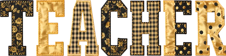 TEACHER na may gintong gingham na pattern — DTF Transfer