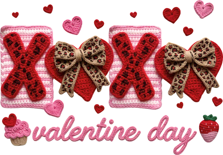 Trang trí hình trái tim bằng kỹ thuật đan móc nhân dịp Valentine — Hình in chuyển nhiệt DTF