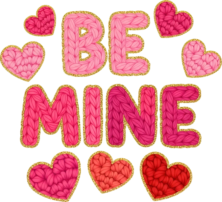 Be Mine Knit Hearts DTF Transfer